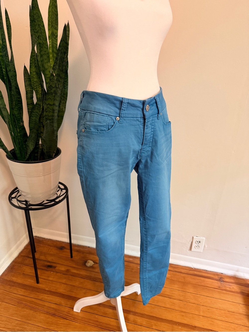 Seven7 Vibrant Blue Ankle Skinny Jeans Womens Mid Rise Denim - Picture 2 of 15